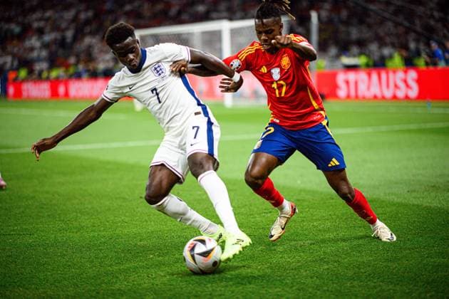 MURTAS, SPAIN - 14 JULY, 2024: The football match of Final EURO 2024 Spain vs England at Olympic Stadium  Copyright: xVITALIIxKLIUIEVx