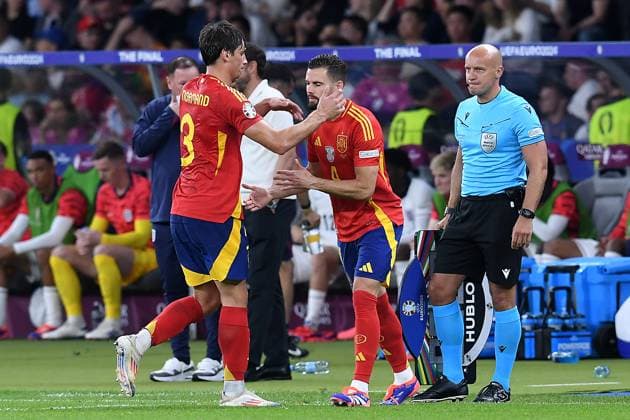 Soccer UEFA EURO 2024 Final Spain England on 14 07 2024 at Olympiastadion Berlin in Berlin Robin Le Normand Spain , left Nacho Spain , right xRx