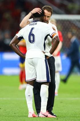 Marc Guà hi of England and England manager Gareth Southgate shows a look of dejection at full-time Spain v England, UEFA European Championship, EM, Europameisterschaft 2024, Final, Football, Olympiastadion, Berlin, Germany, 14 Jul 2024 EDITORIAL USE ONLY No use with unauthorised audio, video, data, fixture lists, club league logos or live services. Online in-match use limited to 120 images, no video emulation. No use in betting, games or single club league player publications. Copyright: xKieranxMcManus Shutterstockx 14583341dy