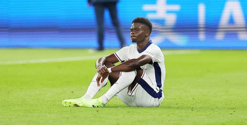 Spain England UEFA EURO 2024 Final Berlin, 14 07 2024, Olympiastadion, UEFA EURO 2024 Germany, Final, Spain ESP England ENG 2 1 1 0 , In the picture Spain is European Champion of UEFA Euro 2024 Disappointment with England Bukayo Saka 7, ENG ,