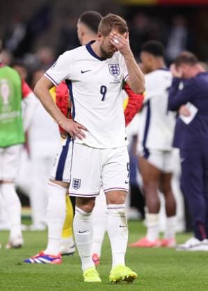 Berlin, Germany, 14th July 2024. Harry Kane of England dejected during the UEFA European Championships final match at Olympiastadion, Berlin. Picture credit should read: David Klein Sportimage EDITORIAL USE ONLY. No use with unauthorised audio, video, data, fixture lists, club league logos or live services. Online in-match use limited to 120 images, no video emulation. No use in betting, games or single club league player publications. SPI-3228-0145