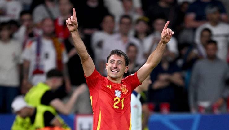 Soccer Euro 2024 Final 14 07 2024 Spain England cheers after scorer Mikel Oyarzabal Spain scores to make it 2-1