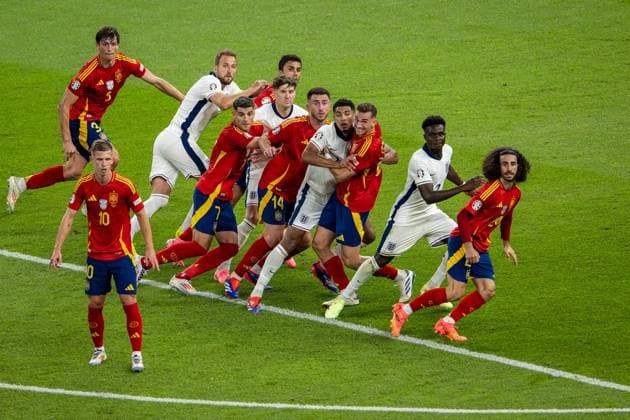 Football Berlin 14 07 2024 UEFA Euro 2024 Final England ENG Spain ESP the players expect a free kick