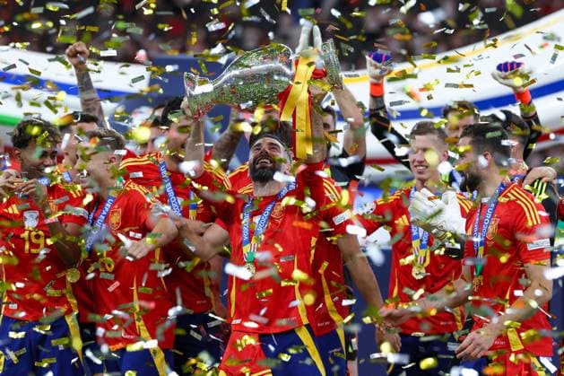 The Spanish team celebrates the title European Champion, Spain vs England, Football, UEFA Euro 2024, Final, 14 07 2024 Berlin Berlin Germany Copyright: xkolbert-press ChristianxKolbertx