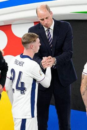 Prince William, Prince of Wales and The FA President and Cole Palmer of England Spain v England, UEFA European Championship, EM, Europameisterschaft 2024, Final, Football, Olympiastadion, Berlin, Germany, 14 Jul 2024 EDITORIAL USE ONLY No use with unauthorised audio, video, data, fixture lists, club league logos or live services. Online in-match use limited to 120 images, no video emulation. No use in betting, games or single club league player publications. Copyright: xDavexShopland Shutterstockx 14583342ga