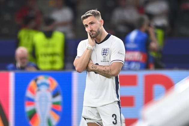 Football, Men, Season 2023 24, UEFA Euro EM 2024, Final in Berlin, Spain England, Luke Shaw England , 14 07 2024, Copyright: xSebastianxRäppold MatthiasxKochx