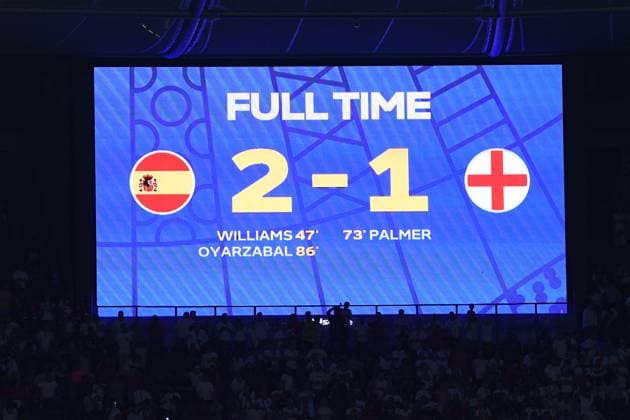 Soccer UEFA EURO 2024 Final Spain England on 14 07 2024 at Olympiastadion Berlin in Berlin Final Scoreboard Video Wall 2 1 xRx