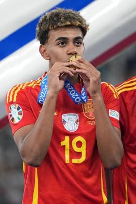 Lamine Yamal Spain Spain, 19 is happy about the medal Berlin 14 07 2024 Spain vs England, M51, EURO2024 Final, Olympiastadion Berlin