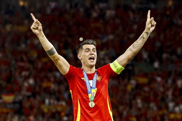 BERLIN - Alvaro Morata of Spain celebrates victory during the UEFA EURO, EM, Europameisterschaft,Fussball 2024 Final match between Spain and England at the Olympiastadion on July 14, 2024 in Berlin, Germany. ANP Hollandse Hoogte MAURICE VAN STEEN UEFA EURO 2024 FINAL 2024 xVIxANPxSportx xVanxSteenxFotografiexIVx 503488693 originalFilename: 503488693.jpg