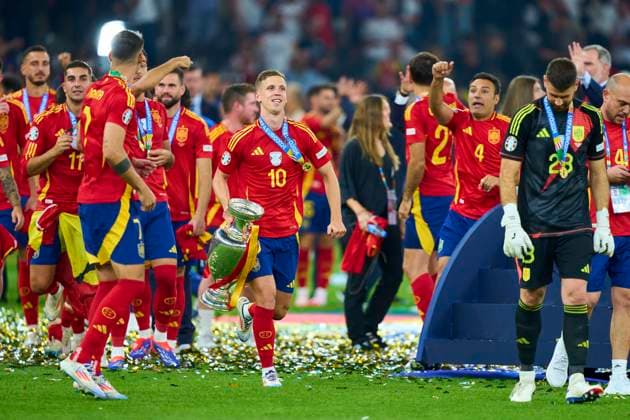 Dani Olmo, ESP 10 celebrate after the final match SPAIN - ENGLAND 2-1 of the UEFA European Championships 2024 on Jul 14, 2024 in Berlin, Germany.