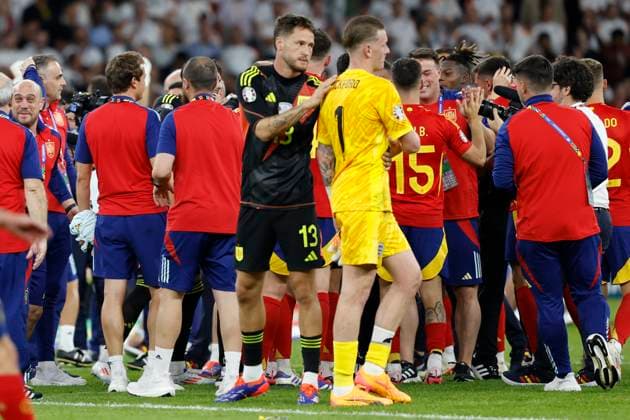 GER, Berlin, football, Spain vs England, final, Olympiastadion Berlin, UEFA EURO 2024, team cheer, celebrate, victory, joy, jubilation, jubilant, won, winner, European champion, winner, 4 times, record, final score 2 1, 14 07 2024, Copyright: HMBxMedia HeikoxBecker