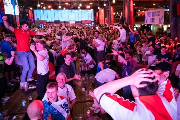 July 14, 2024, Manchester, United Kingdom: Fans react to England during the Euro 2024 Final match at Freight Island. Thousands of supporters fill fan zones across the country to watch the big game, which sees England take on Spain. Manchester United, ManU Kingdom - ZUMAs197 20240714_aaa_s197_115 Copyright: xAndyxBartonx