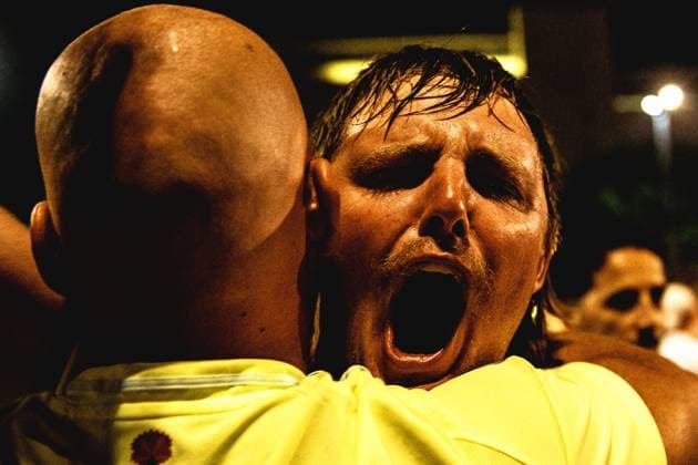 July 14, 2024, Barcelona, Catalonia, Spain: Spanish fans celebrate the victory against England in the UEFA EURO, EM, Europameisterschaft,Fussball 2024 final during a big screen event in Barcelona Barcelona Spain - ZUMAo105 0711163824st Copyright: xMatthiasxOesterlex