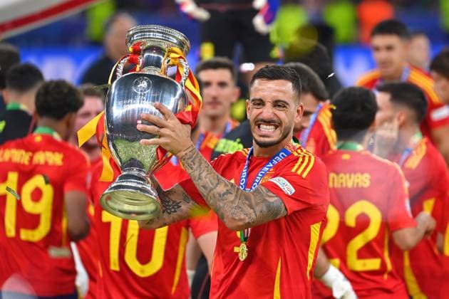 JOSELU ESP with trophy, cup, trophy, jubilation, joy, enthusiasm, award ceremony, FINAL Spain ESP England ENG 2 1 on 14 07 2024, Olympiastadion Berlin Football UEFA EURO 2024 GERMANY from 14 06 2024 14 07 2024