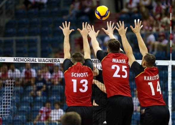XXI Memorial Of Hubert Jerzy Wagner In Krakow Germany (red) is playing against Egypt (black) in a volleyball match at Tauron Arena Krakow during the 21st Hubert Jerzy Wagner Memorial in Krakow, Poland, on July 14, 2024. The Hubert Jerzy Wagner Memorial is one of the largest and most prestigious friendly volleyball tournaments in the world. The annual international tournament is dedicated to the memory of the most outstanding volleyball coach in the history of our country, Hubert Jerzy Wagner. Krakow Poland  Copyright: xKlaudiaxRadeckax originalFilename:radecka-xximemor240714_npJmZ.jpg