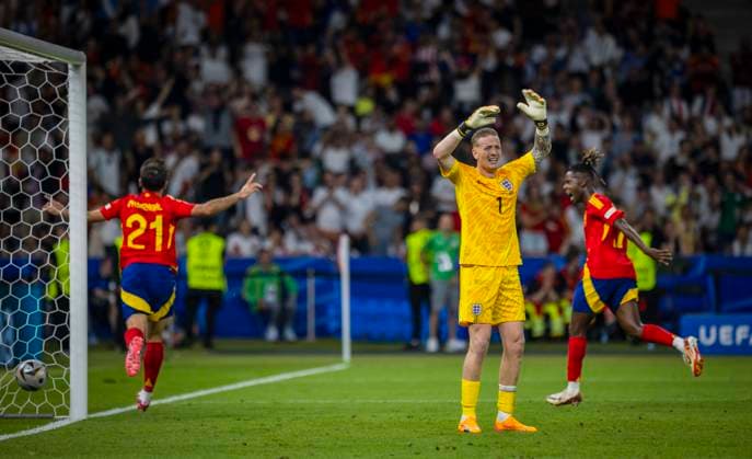 Berlin, Germany 14th Jul 2024 Jordan Pickford ENG , Mikel Oyarzabal ESP Nico Williams ESP Spain England Spain England 14 07 2024
