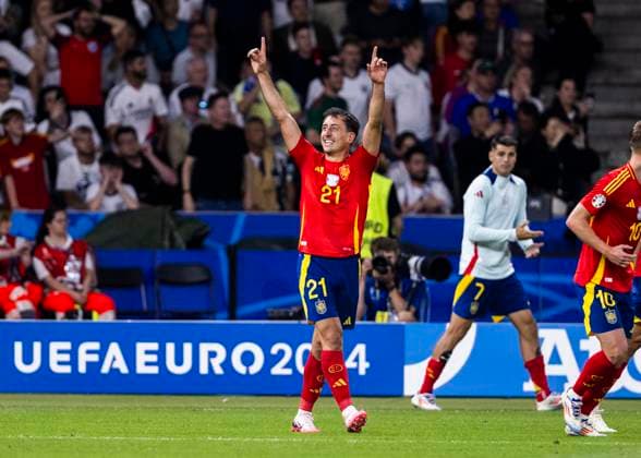 Berlin, Olympiastadion, 14 07 2024 Mikel Oyarzabal of spain celebrates scoring the 2 1 goal during the final match at the Uefa Euro 2024 Spain vs England