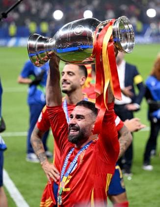 Football Euro 2024 Final 14 07 2024 Spain England CHEERS Spain with European Championship trophy Dani Carvajal
