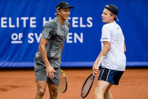 240715 Leo Borg and William Rejchtman Vinciguerra of Sweden during day 1 of the Nordea Open on July 15, 2024 in Bastad Photo Niclas Jönsson BILDBYRAN COP 273 NO0282 tennis atp 250 nordea open day 1 bbeng  Copyright: NICLASxJÖNSSON BB240715NO016