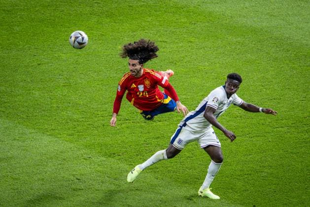 Football Berlin 14 07 2024 UEFA Euro 2024 Final England ENG Spain ESP Marc Cucurella Spain, No 24 Bukayo Saka England, No 07