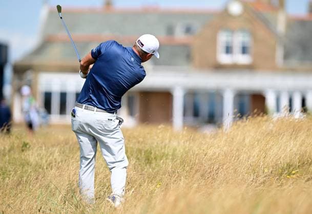 Tom Hoge hits towards the clubhouse on the 18th hole The British Open Championship, Practice, Golf, Royal Troon, Troon, UK - 15 July 2024  Copyright: xGreigxCowie Shutterstockx 14587379s