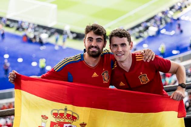 Spain v England, UEFA EURO, EM, Europameisterschaft,Fussball 2024 final, Berlin, Germany Berlin, Germany. 14th, July 2024. Football fans of Spain seen on the stands before the UEFA Euro 2024 final between Spain and England at Olympiastadion in Berlin. Berlin Germany  Copyright: xGonzalesxPhoto LassexLagonix
