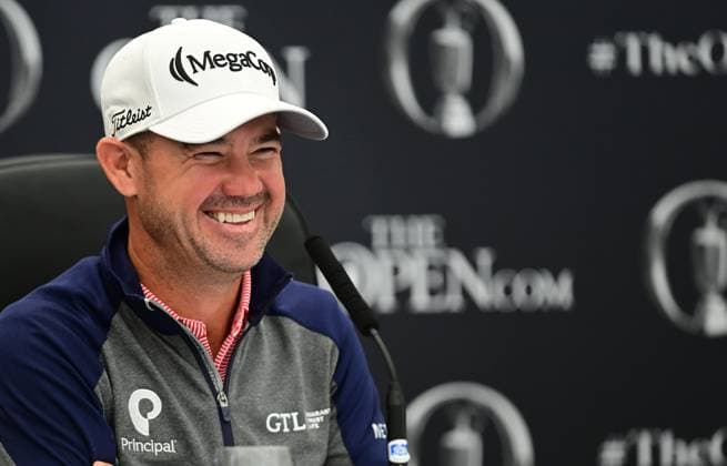 Brian Harman as returning Champion Golfer in the interview room The British Open Championship, Practice, Golf, Royal Troon, Troon, UK - 15 July 2024  Copyright: xGreigxCowie Shutterstockx 14587379ag