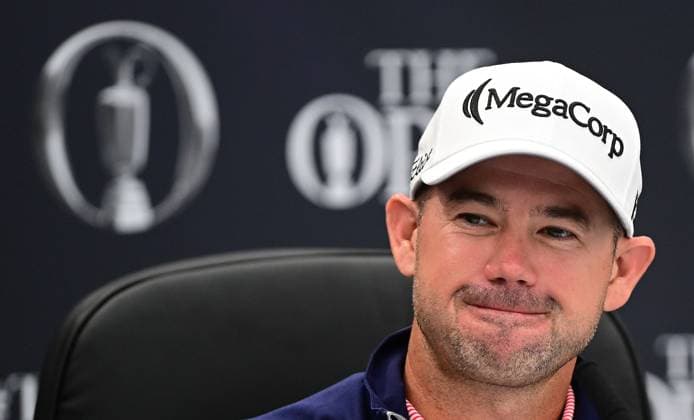 Brian Harman as returning Champion Golfer in the interview room The British Open Championship, Practice, Golf, Royal Troon, Troon, UK - 15 July 2024  Copyright: xGreigxCowie Shutterstockx 14587379ab