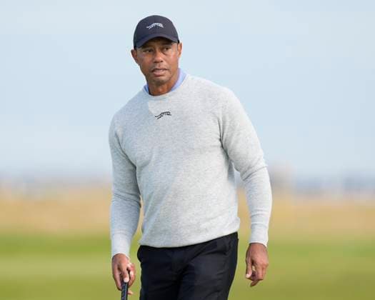15th July 2024; Royal Troon Golf Club, Troon, South Ayrshire, Scotland; The Open Championship Practice Day; Tiger Woods lines up his putt on the second green  ActionPlus12668462 StevenxFlynn