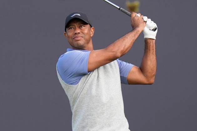 15th July 2024; Royal Troon Golf Club, Troon, South Ayrshire, Scotland; The Open Championship Practice Day; Tiger Woods plays from the first tee during Monday practice  ActionPlus12668467 StevenxFlynn