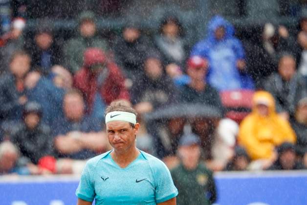 BASTAD, SWEDEN 20240715 Rafael Nadal ESP in the pouring rain as he and Casper Ruud NOR faced Guido Andreozzi ARG and Miguel Reyes Varela MEX in doubles during the Nordea Open in Bastad on Monday BASTAD SWEDEN x9200x  Copyright: xAdamxIhse TTx NORDEA OPEN BASTAD