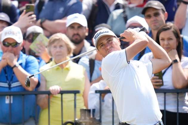 15th July 2024; Royal Troon Golf Club, Troon, South Ayrshire, Scotland; The Open Championship Practice Day; Justin Thomas plays his tee shot on the seventeenth  ActionPlus12668525 StevenxFlynn