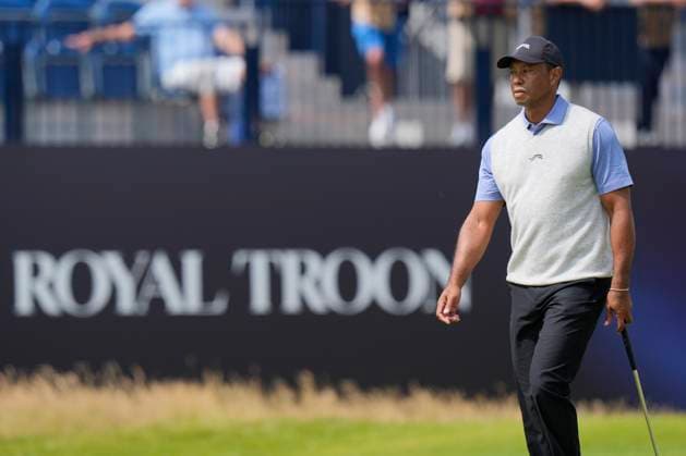 15th July 2024; Royal Troon Golf Club, Troon, South Ayrshire, Scotland; The Open Championship Practice Day; Tiger Woods on the eighteenth green  ActionPlus12668541 StevenxFlynn