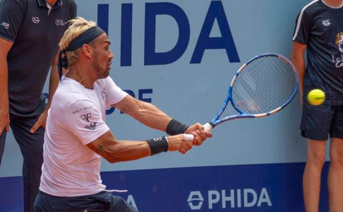 July 15, 2024, Gstaad, Bern, Switzerland: Gstaad Switzerland, 07 15 2024: FABIO FOGNINI of Italy do a backhand during 16th finals of EFG Swiss Open Gstaad ATP, Tennis Herren 250, EFG Swiss Open Gstaad-ATP 250 took place at Roy Emerson Arena in Gstaad, which is located in the famous ski resort of Gstaad and which is located in the Bernese Oberland. Gstaad Switzerland - ZUMAd206 20240715_zip_d206_033 Copyright: xEricxDubostx