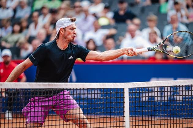 Tennis Men ATP 500 Hamburg Open Soonwoo Kwon KOR vs Maximilian Marterer GER 15 07 2024 Maximilian Marterer with game at the net Hamburg Tennisstadion am Rothenbaum Hamburg Germany