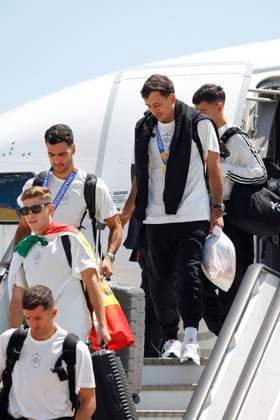 Euro 2024 Winner Spanish Team Arriving At Madrid Airport Vivian, Fermín, Merino and Oyarzabal on their arrival at the airport, July 15, 2024, in Madrid, Spain. Photo by Antonio Gutiérrez Europa Press ABACAPRESS.COM Madrid Spain  Copyright: xEuropaxPress ABACAx