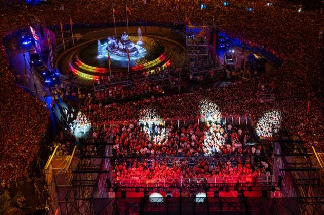 Spanish team celebrates its European title in Madrid - 15 Jul 2024 Thousands of fans gather at Cibeles Square to celebrate with Spain s national men s football team their 4th UEFA EURO, EM, Europameisterschaft,Fussball title after defeating England in the final. Madrid Spain Copyright: xMiguelxCandelax xSOPAxImagesx MC_SpainUEFAtitle9407