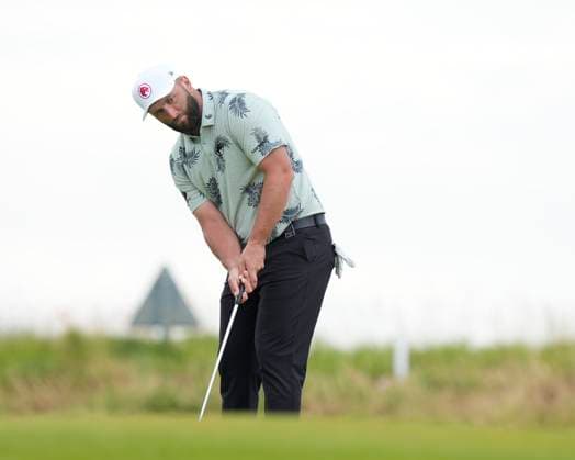 15th July 2024; Royal Troon Golf Club, Troon, South Ayrshire, Scotland; The Open Championship Practice Day; John Rahm putts on the first green  ActionPlus12668617 StevenxFlynn