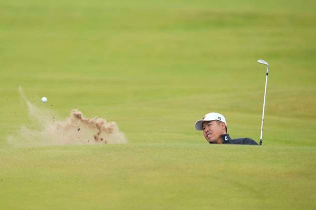 16th July 2024; Royal Troon Golf Club, Troon, South Ayrshire, Scotland; The Open Championship Practice Day 2; Byeong Hun An plays from a green side bunker  ActionPlus12668737 StevenxFlynn