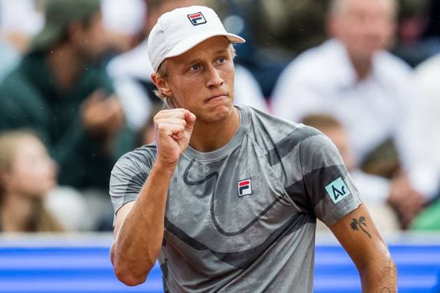 240716 Leo Borg of Sweden celebrates during day 2 of the Nordea Open on July 16, 2024 in Bastad Photo Niclas Jönsson BILDBYRAN COP 273 NO0284 tennis atp 250 nordea open day 2 bbeng jubel  Copyright: NICLASxJÖNSSON BB240716NO063