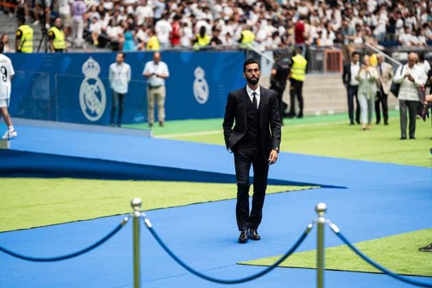 Alvaro Arbeloa during the official presentation of Kylian Mbappe as a new Real Madrid player at Santiago Bernabeu stadium in Madrid, July 16, 2024. (202407161)