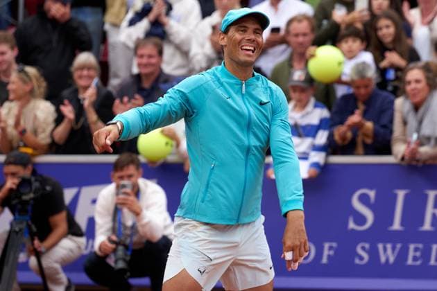 Rafael Nadal of Spain celebrates his first round win over Leo Borg of Sweden at Nordea Open at Bastad Tennis Stadium on July 16, 2024 in Bastad, Sweden (Photo by Camilla Stolen Imago) Bastad Sweden Copyright: xCamillaxStolenx L2280645