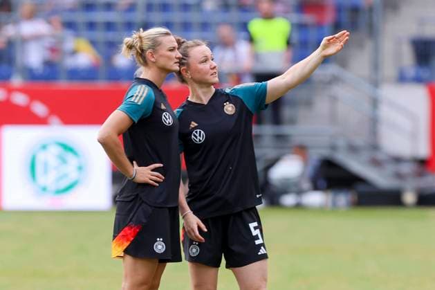 Alexandra Popp Germany and Marina Hegering Germany talk, Womens European Qualifiers Group A4, Germany vs Austria, Stadion Hannover, 16 07 2024, Hannover, Germany