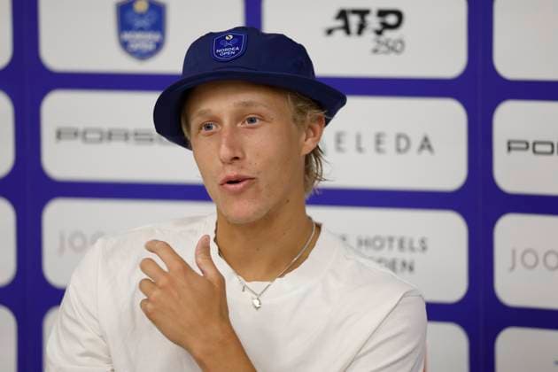 BASTAD, SWEDEN 20240716 Leo Borg, Sweden, at a press conference after losing to Rafael Nadal, Spain, in the first round of the mens singles at the Nordea Open in Bastad on Tuesday BASTAD SWEDEN x9200x  Copyright: xAdamxIhse TTx NORDEA OPEN BASTAD