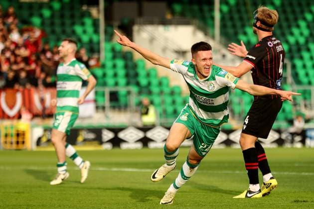 UEFA Champions League First Qualifying Round Second Leg, Tallaght Stadium, Dublin 16 7 2024 Shamrock Rovers vs Vikingur Reykjavik Shamrock Rovers Johnny Kenny celebrates after scoring his teams second goal Johnny Kenny celebrates after scoring his teams second goal 16 7 2024  Copyright: x INPHO BenxBradyx IIII5525