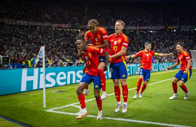 Berlin, Germany 14th Jul 2024 Goal celebration Nico Williams ESP Lamine Yamal ESP Dani Olmo ESP Alvaro Morata ESP Martin Zubimendi ESP Spain England Spain England 14 07 2024