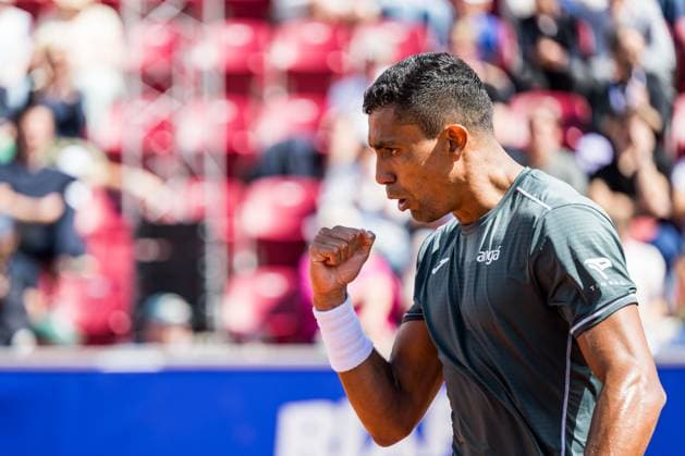 240717 And Thiago Monteiro of Brazil celebrates during day 3 of the Nordea Open on July 17, 2024 in Bastad Photo Niclas Jönsson BILDBYRAN COP 273 NO0287 tennis atp 250 nordea open bbeng jubel  Copyright: NICLASxJÖNSSON BB240717NO030