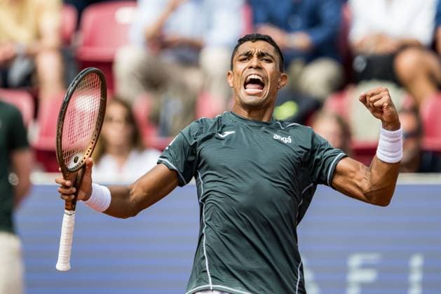 240717 Thiago Monteiro of Brazil celebrates during day 3 of the Nordea Open on July 17, 2024 in Bastad Photo Niclas Jönsson BILDBYRAN COP 273 NO0287 tennis atp 250 nordea open bbeng jubel  Copyright: NICLASxJÖNSSON BB240717NO040