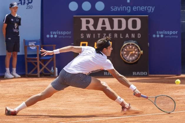 Gstaad: Gstaad Switzerland, 07 17 2024: Tomas Martin Etcheverry (ARG) in action during EFG Swiss Open. during EFG Swiss Open Gstaad, International Tennis match in Gstaad, Switzerland, July 17 2024 International Tennis match - EFG Swiss Open Gstaad  - ZUMAp169 20240717_zsa_p169_103 Copyright: xPatrickxDancel IPAxSportx
