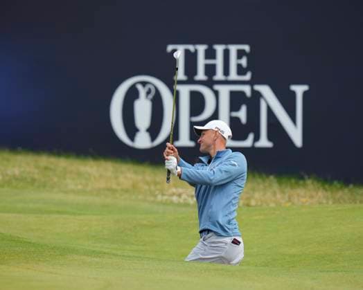 17th July 2024; Royal Troon Golf Club, Troon, South Ayrshire, Scotland; The Open Championship Practice Day 3; Adrian Meronk plays from a bunker on the 18th green  ActionPlus12668997 StevenxFlynn